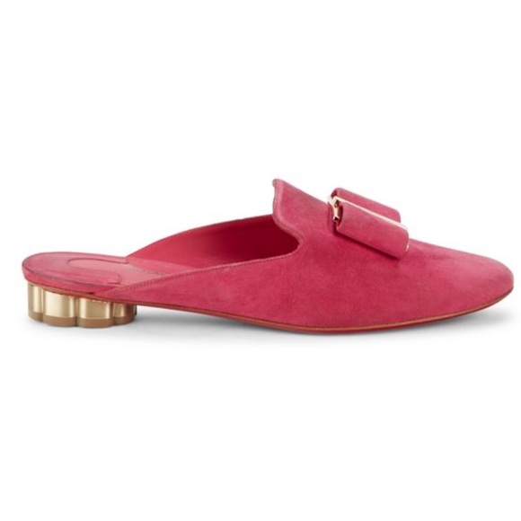 Ferragamo Sciacca Bow Suede Mules Pink Women’s 6.5 - Picture 1 of 10